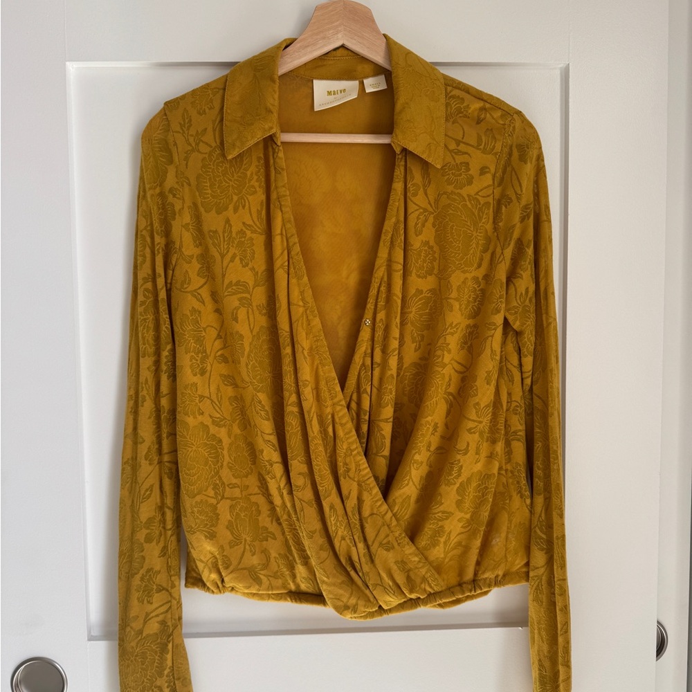 Anthropologie Golden Floral Wrap Blouse
